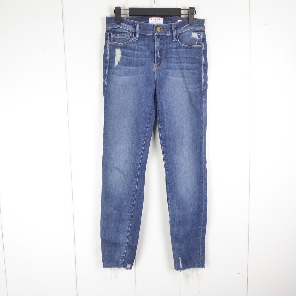 Frame Jeans Womens SZ 27 Le Skinny de Jeanne Mid Rise Distressed Stretch Casual